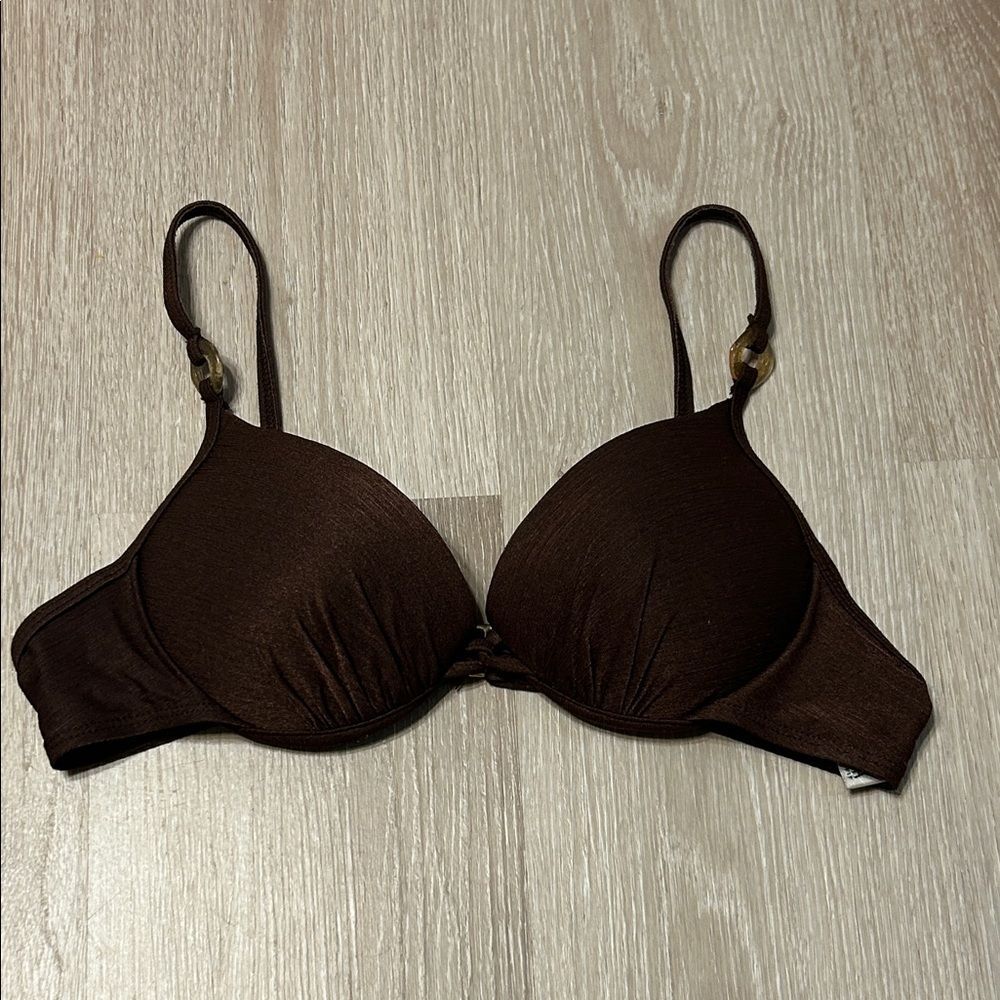 Athena Vintage Brown Spaghetti Strap Bead Accent Swimsuit Bikini Top Sz 10